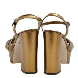 Pre Owned Dolce & Gabbana Gold Knotted Metallic Leather Platform Sandals Size EU 40