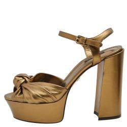 Pre Owned Dolce & Gabbana Gold Knotted Metallic Leather Platform Sandals Size EU 40