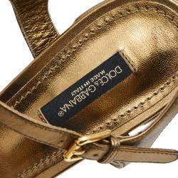 Pre Owned Dolce & Gabbana Gold Knotted Metallic Leather Platform Sandals Size EU 40