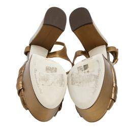 Pre Owned Dolce & Gabbana Gold Knotted Metallic Leather Platform Sandals Size EU 40