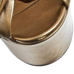 Pre Owned Dolce & Gabbana Gold Knotted Metallic Leather Platform Sandals Size EU 40