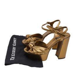Pre Owned Dolce & Gabbana Gold Knotted Metallic Leather Platform Sandals Size EU 40