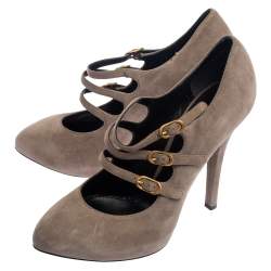 Pre Owned Dolce & Gabbana Grey Suede Strappy Mary Jane Pumps Size 40