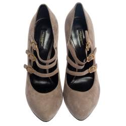Pre Owned Dolce & Gabbana Grey Suede Strappy Mary Jane Pumps Size 40