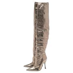 Pre Owned حذاء بوت دولتشي أند غابانا طول فوق الركبة جلد ثعبان رمادي ميتالك مقاس 37