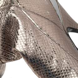 Dolce & Gabbana Metallic Grey Snakeskin Leather Over Knee Length Boots Size 38
