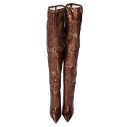 Pre Owned Dolce & Gabbana Metallic Gold-Brown Snakeskin Leather  Pointed Boots Size 36