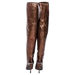 Pre Owned Dolce & Gabbana Metallic Gold-Brown Snakeskin Leather  Pointed Boots Size 36