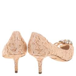 Pre Owned Dolce & Gabbana Beige Lace Bellucci Crystal Embellished Pumps Size 39