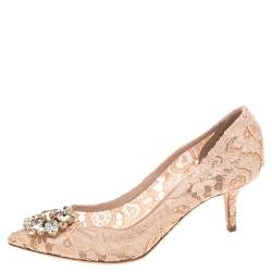 Pre Owned Dolce & Gabbana Beige Lace Bellucci Crystal Embellished Pumps Size 39