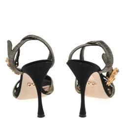 Pre Owned Dolce & Gabbana Metallic Black Lurex Fabric Devotion Ankle Strap Sandals Size 38