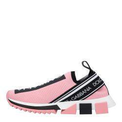 Pre Owned Dolce & Gabbana Pink Stretch jersey Logo Sorrento Sneakers EU 37