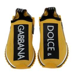 Pre Owned Dolce & Gabbana Yellow Knit Fabric Sorrento Logo Slip-On Sneakers Size 38.5