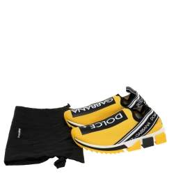 Pre Owned Dolce & Gabbana Yellow Knit Fabric Sorrento Logo Slip-On Sneakers Size 38.5