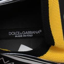 Pre Owned Dolce & Gabbana Yellow Knit Fabric Sorrento Logo Slip-On Sneakers Size 38.5