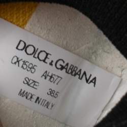 Pre Owned Dolce & Gabbana Yellow Knit Fabric Sorrento Logo Slip-On Sneakers Size 38.5