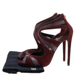Dolce & Gabbana Burgundy Suede And Snakeskin Sandals Size 36.5