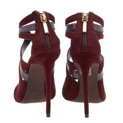 Dolce & Gabbana Burgundy Suede And Snakeskin Sandals Size 36.5