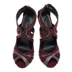 Dolce & Gabbana Burgundy Suede And Snakeskin Sandals Size 36.5