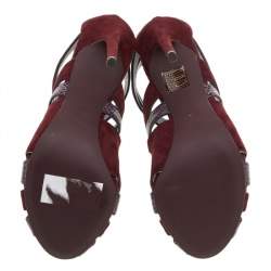Dolce & Gabbana Burgundy Suede And Snakeskin Sandals Size 36.5