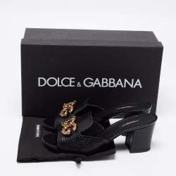 مملوكة مسبقًا حذاء مول دولتشي أند غابانا نقش سحلية أسود كعب مربع سميك مقاس 37.5