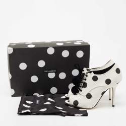 Pre Owned Dolce & Gabbana White/Black Leather Polka Dot Peep Toe Ankle Boots Size 38.5