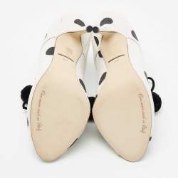 Pre Owned Dolce & Gabbana White/Black Leather Polka Dot Peep Toe Ankle Boots Size 38.5