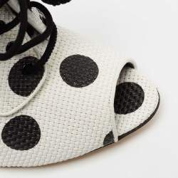 Pre Owned Dolce & Gabbana White/Black Leather Polka Dot Peep Toe Ankle Boots Size 38.5