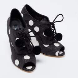 Pre Owned Dolce & Gabbana Black/White Leather Polka Dot Peep Toe Booties  Size 38