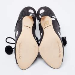 Pre Owned Dolce & Gabbana Black/White Leather Polka Dot Peep Toe Booties  Size 38