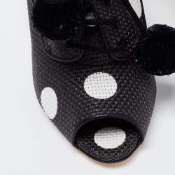 Pre Owned Dolce & Gabbana Black/White Leather Polka Dot Peep Toe Booties  Size 38