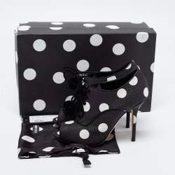 Pre Owned Dolce & Gabbana Black/White Leather Polka Dot Peep Toe Booties  Size 38