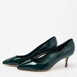 مملوكة مسبقًا Dolce & Gabbana Dark Green Patent Leather Pointed Toe Pumps Size 35.5