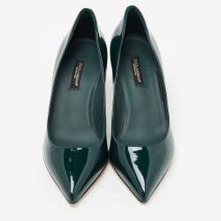 مملوكة مسبقًا Dolce & Gabbana Dark Green Patent Leather Pointed Toe Pumps Size 35.5