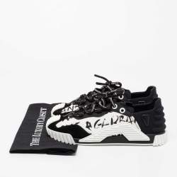 Pre Owned Dolce & Gabbana White/Black Suede, Printed Canvas and Neoprene NS1 Low-Top Sneakers Size 39
