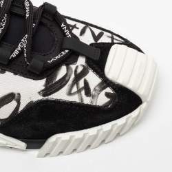 Pre Owned Dolce & Gabbana White/Black Suede, Printed Canvas and Neoprene NS1 Low-Top Sneakers Size 39
