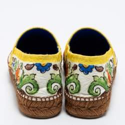 Pre Owned Dolce & Gabbana Multicolor Print Canvas Majolica Platform Espadrille Flats Size 40