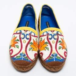 Pre Owned Dolce & Gabbana Multicolor Print Canvas Majolica Platform Espadrille Flats Size 40