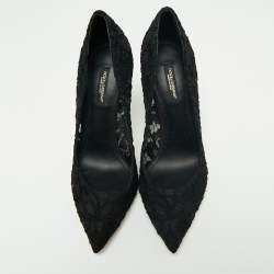 Pre Owned Dolce & Gabbana Black Floral Lace Pointed Toe Pumps Size 37.5