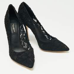 Pre Owned Dolce & Gabbana Black Floral Lace Pointed Toe Pumps Size 37.5