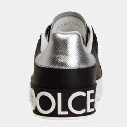 مملوكة مسبقًا Dolce & Gabbana Black/White/Silver Calfskin nappa Portofino Sneaker Size EU 38