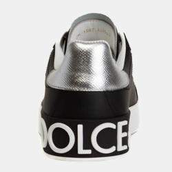 مملوكة مسبقًا Dolce & Gabbana Black/White/Silver Calfskin nappa Portofino Sneaker Size EU 38