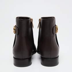 Pre Owned Dolce & Gabbana Burgundy Leather Logo Detail Ankle Boots Size 38