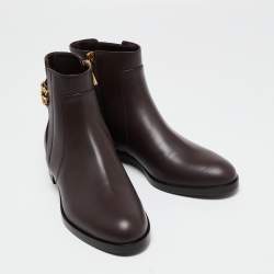 Pre Owned Dolce & Gabbana Burgundy Leather Logo Detail Ankle Boots Size 38