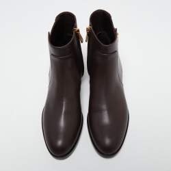 Pre Owned Dolce & Gabbana Burgundy Leather Logo Detail Ankle Boots Size 38