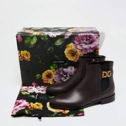 Pre Owned Dolce & Gabbana Burgundy Leather Logo Detail Ankle Boots Size 38