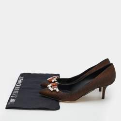 Pre Owned Dolce & Gabbana Bronze Nylon Jeweled Embellishment Pointed Toe Pumps Size 39