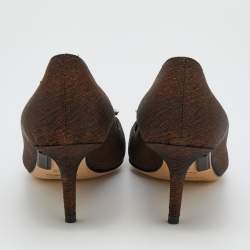 Pre Owned Dolce & Gabbana Bronze Nylon Jeweled Embellishment Pointed Toe Pumps Size 39