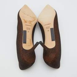 Pre Owned Dolce & Gabbana Bronze Nylon Jeweled Embellishment Pointed Toe Pumps Size 39