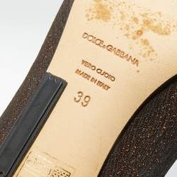Pre Owned Dolce & Gabbana Bronze Nylon Jeweled Embellishment Pointed Toe Pumps Size 39